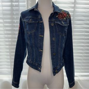 New Look Women's Denim Jacket with Rose Embroidery (Size S)